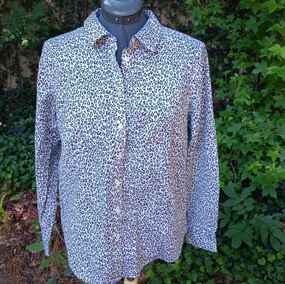 TALBOTS PETITES Women's Animal Print Button-up Shirt 14P